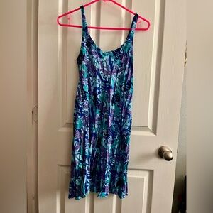 Rainbow Blue and Purple Patterned Tropical Dress